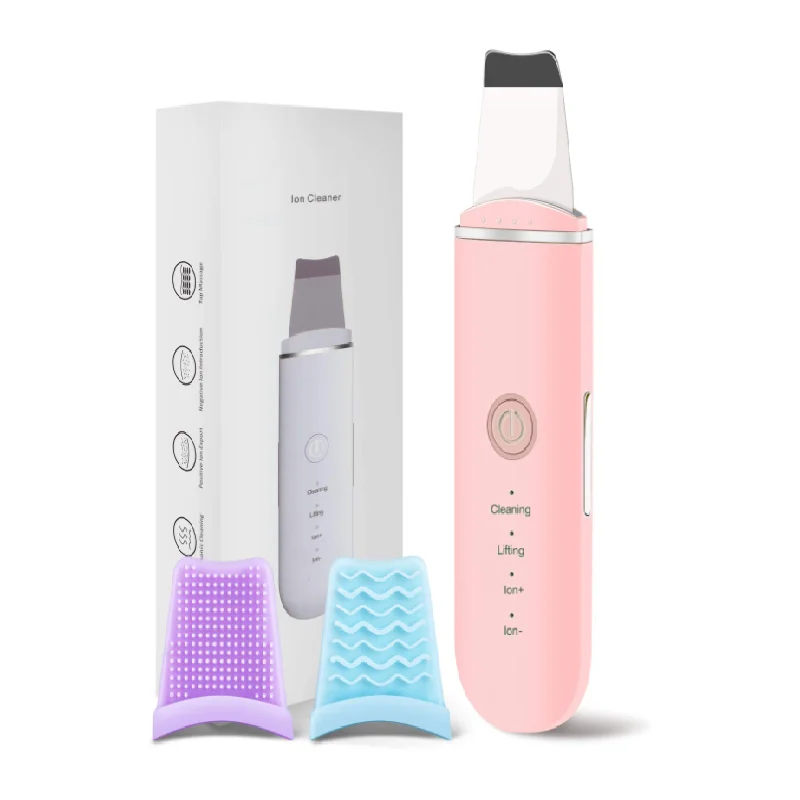 

PSB private label facial wrinkle removal inface peeling pink ion ultrasonic skin scrubber face spatula machine, Pink, white, silver