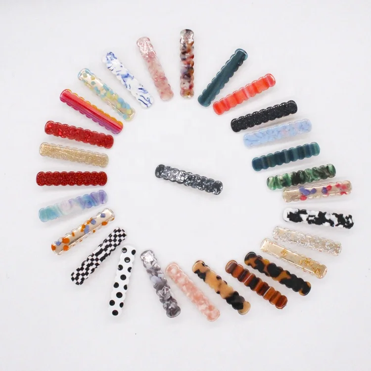 Stock hairgrips bling hair clips wave acrylic colorful hair clips for girls