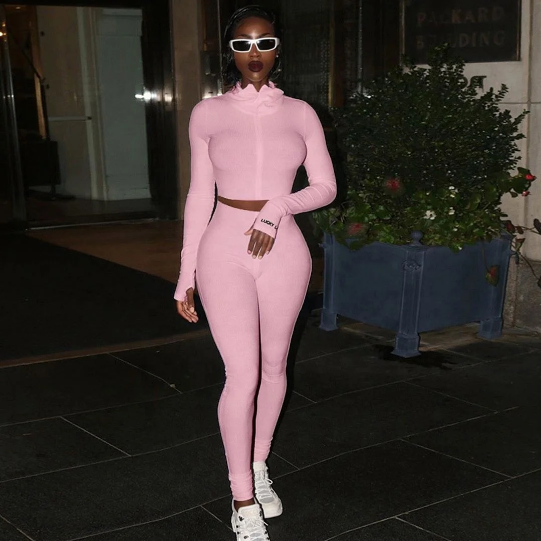

Two Piece Women Set Tracksuit Workout Outfits Solid Color Slim Zip Stretch Women Athletic Suit in Stock, Picture