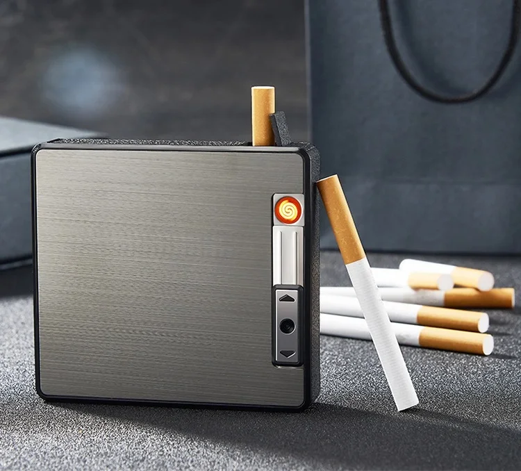 

Automatic Pyrotechnic Tobacco box Cigarette case Lighter built-in heat coil lighter case cigarette is Smoking accessories, 3 colors