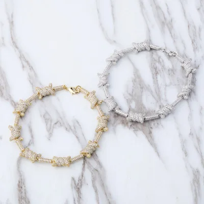 

BR-0315 Wholesale Tennis Chain Hip Hop Men Kink Personality Charm Bracelet Trendy Diamond Lady Bracelet Popular Couple Bracelets, Silver/gold