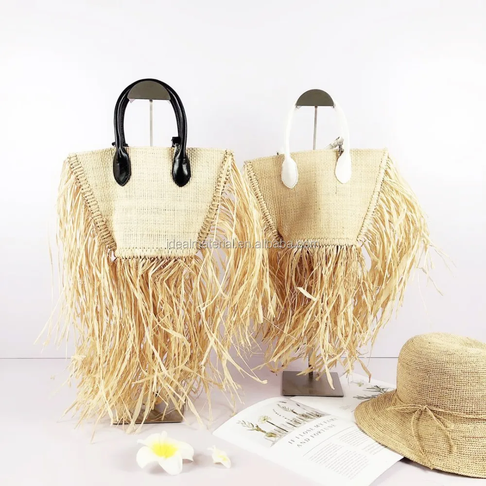 straw beach bag with tassels