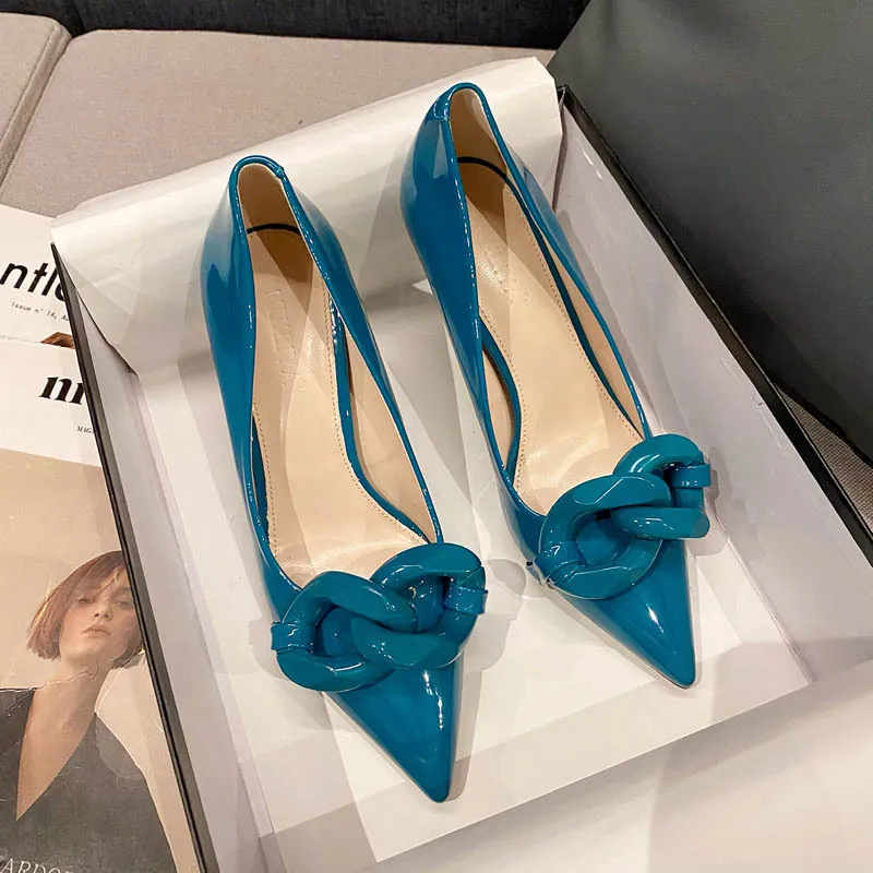 

2021 Fashion slip resistant stiletto heels women pointed toe pumps, White black blue