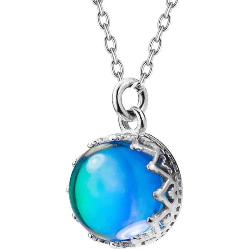 

N1582 Top Sellers For Amazon Bijoux 925 Silver Blue Gradient Round Aurora Short Necklace