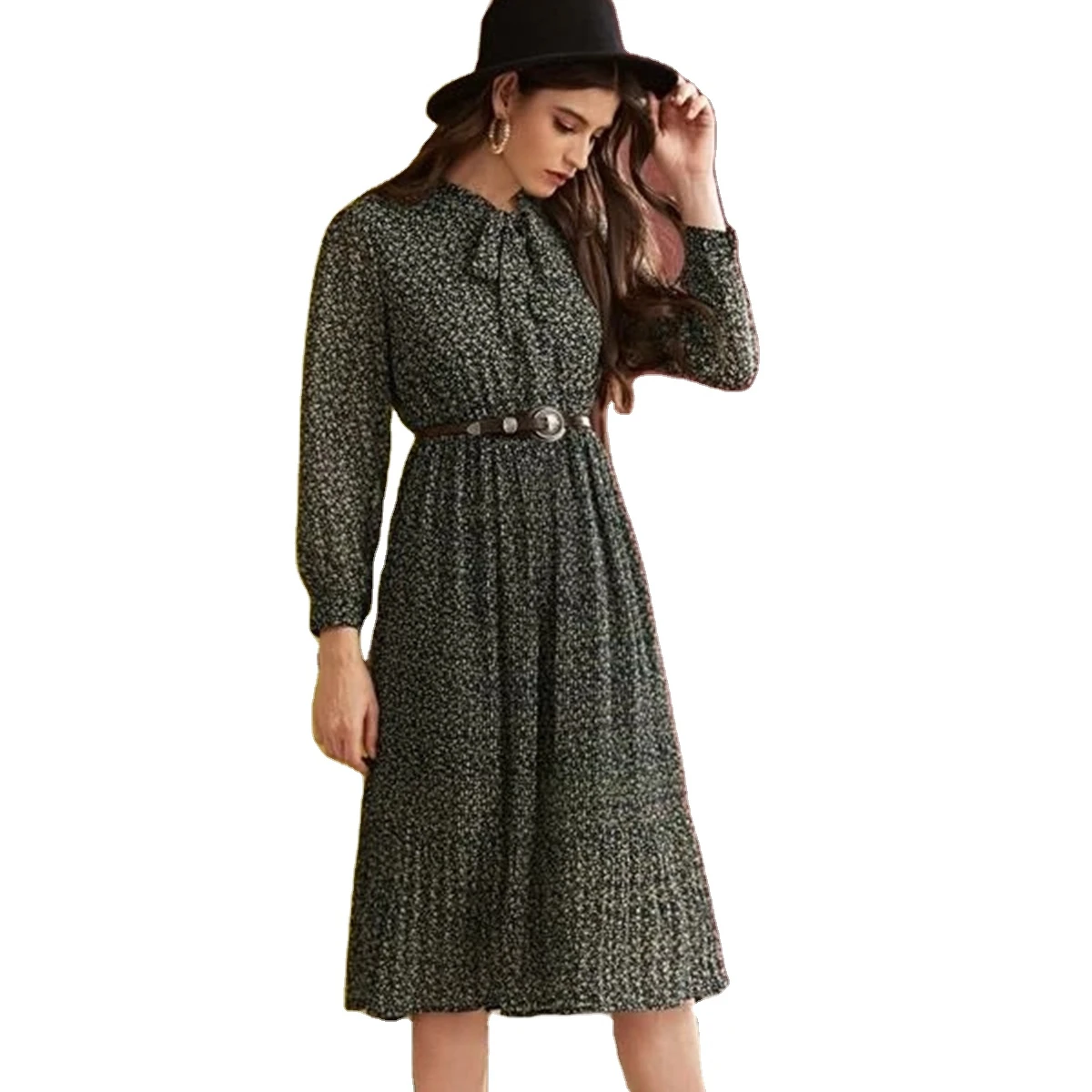 

Sell like hot cakes fall chiffon v-neck long-sleeve posed dress