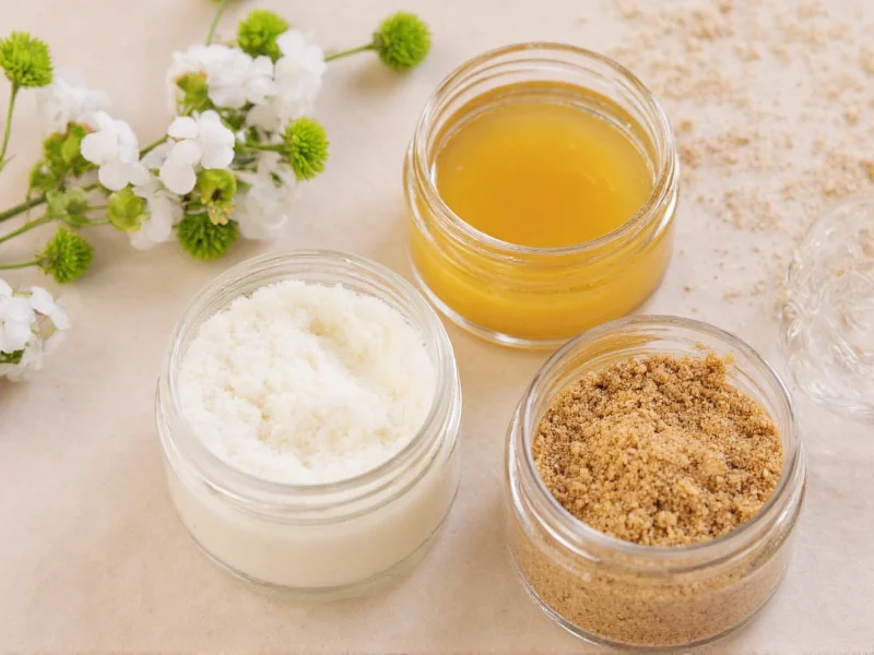 Glass jars with natural exfoliating scrub ingredients