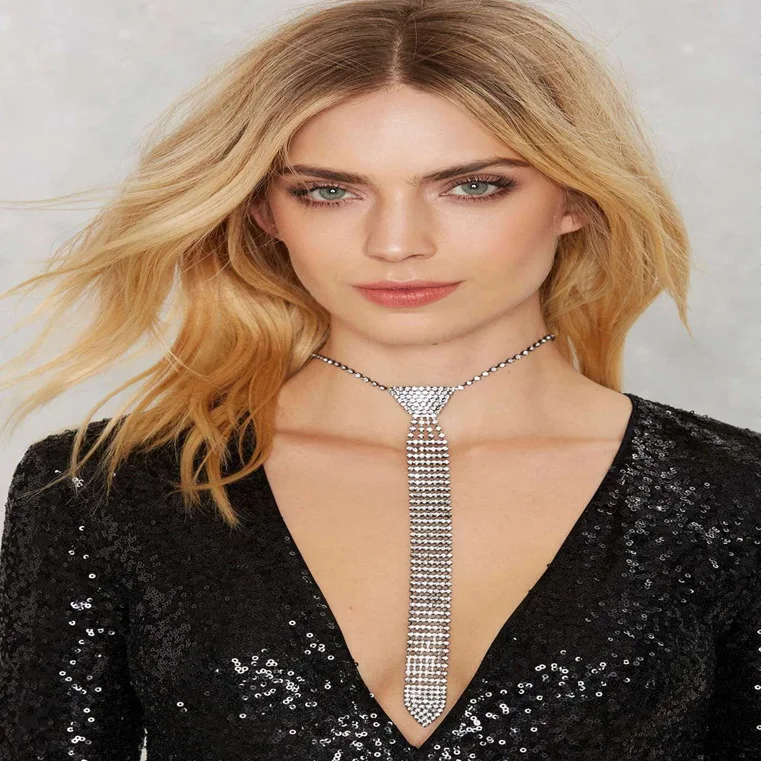 

Bow jewel necklace Rhinestone necktie necklace