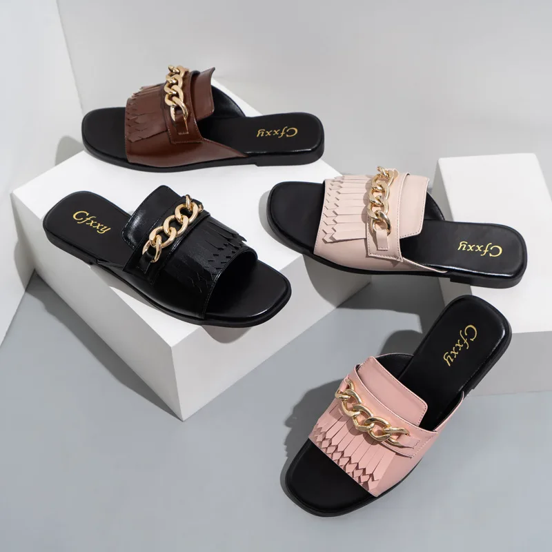 

Luxury slippers 2021 China Rubber Stylish Latest Mujer Flat Female Slides Slipper Summer women's Sandals for Women And Ladies