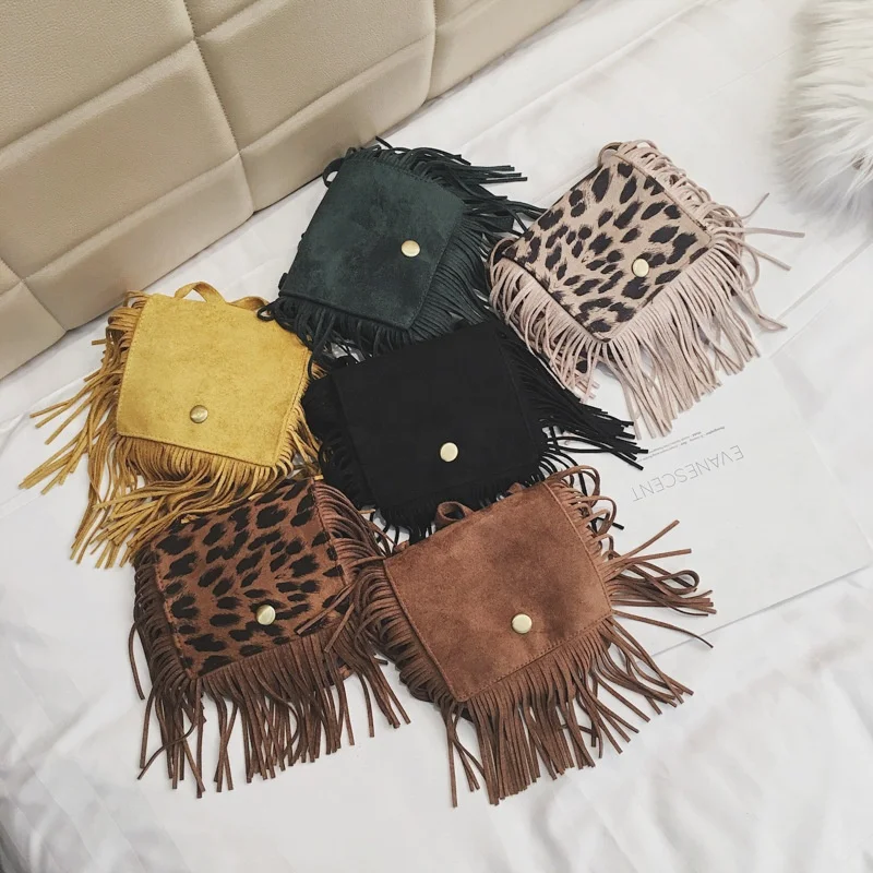 

2020 Amazon Hot Selling Baby Girls Kids Fashion Tassel Single Shoulder Bag Leopard Kids Fringe Mini Purse Bag, As picture