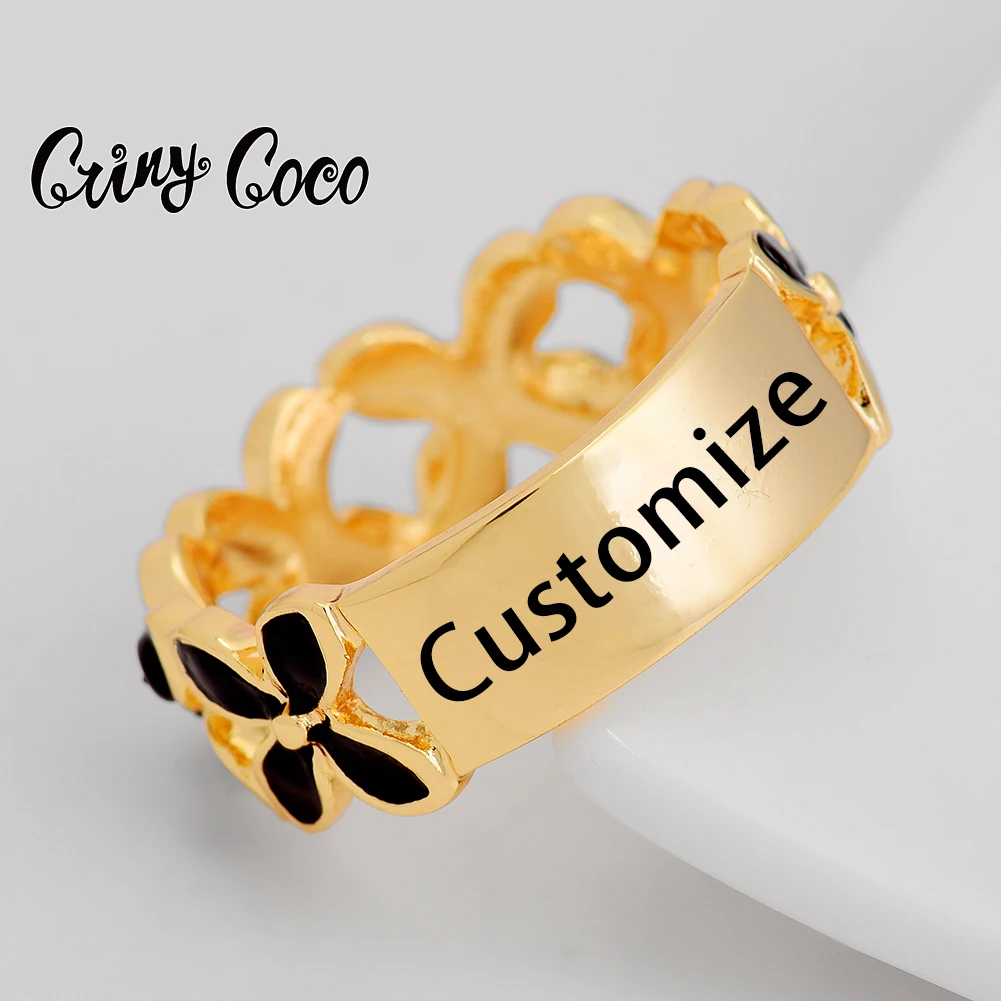 

Cring CoCo Customized Personalized Name 14k gold jewelry wholesale Mom Gift Woman Flower Hawaiian Ring Mother's Day Custom ring, Gold color