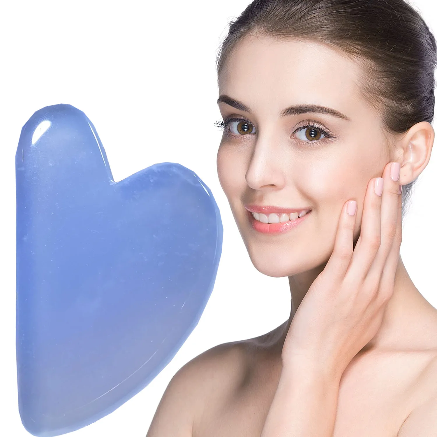 

100% Natural jade facial Blue Chalcedony Gua Sha Scraper Massager 80*50*5mm for Face Body Anti-Ageing Therapy Board, Sky blue