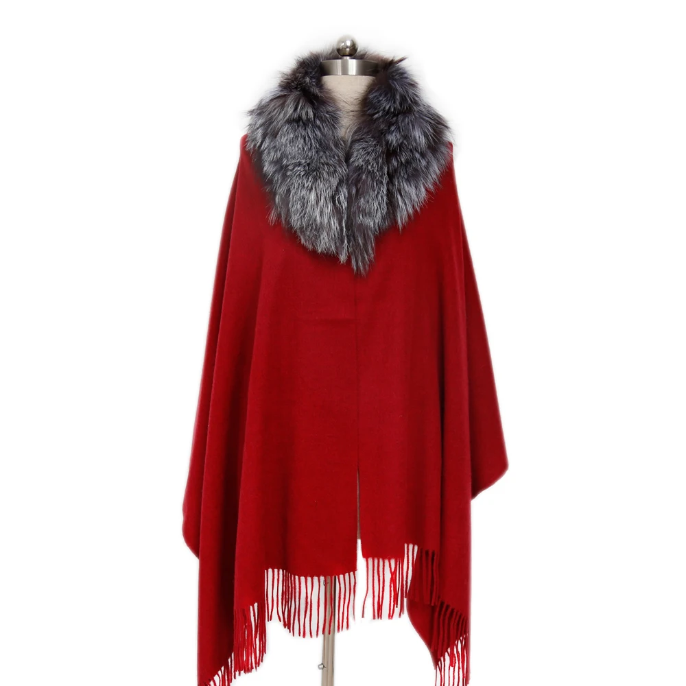 

2020 new fashion Autumn/Winter woolen Knitted capes For Fur collar plus size Poncho for women