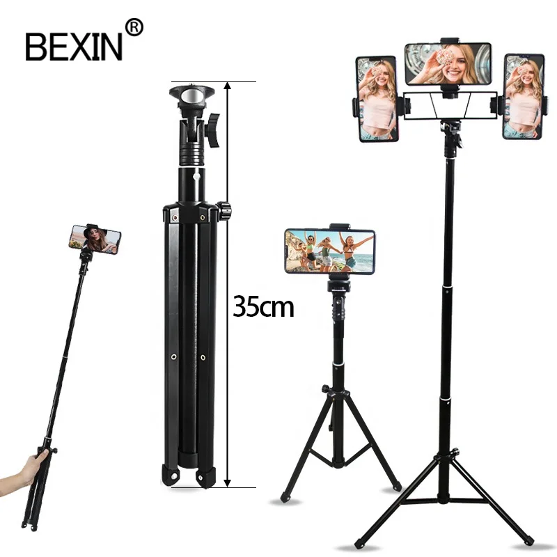 

BEXIN foldable mobile phone Selfie stick stand photography selfie Multiple Phone Clip selfie live Broadcast bracket tripod