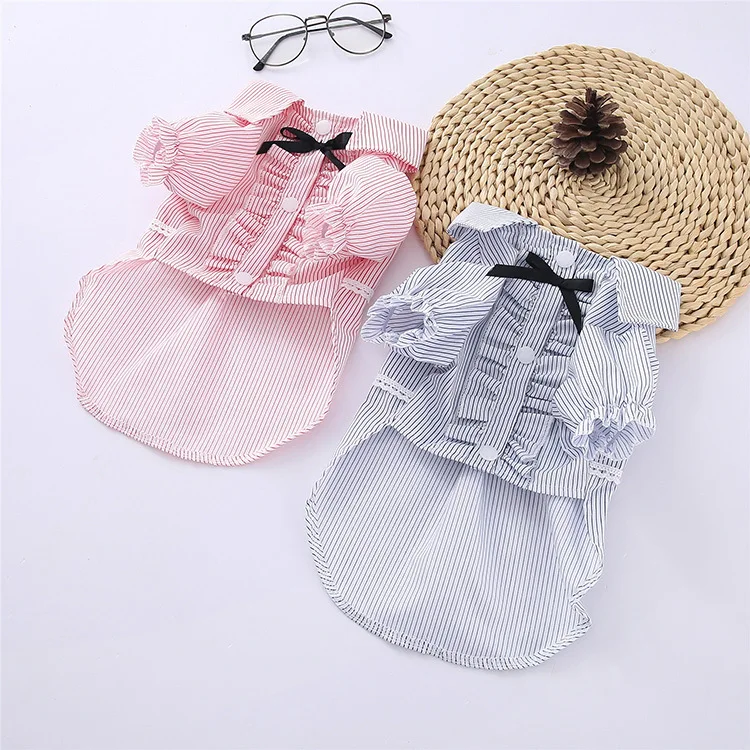 

New fashion Spring and summer thin clothes pet clothes small dog Teddy dog Thin section striped shirt