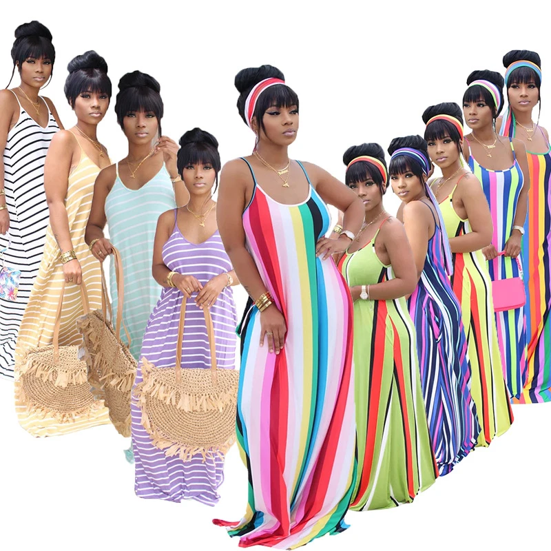 

JY-8109 Summer Women Sexy Casual Dresses Spaghetti Strap Stripped Sleeveless Long maxi dress, 10 as pictures