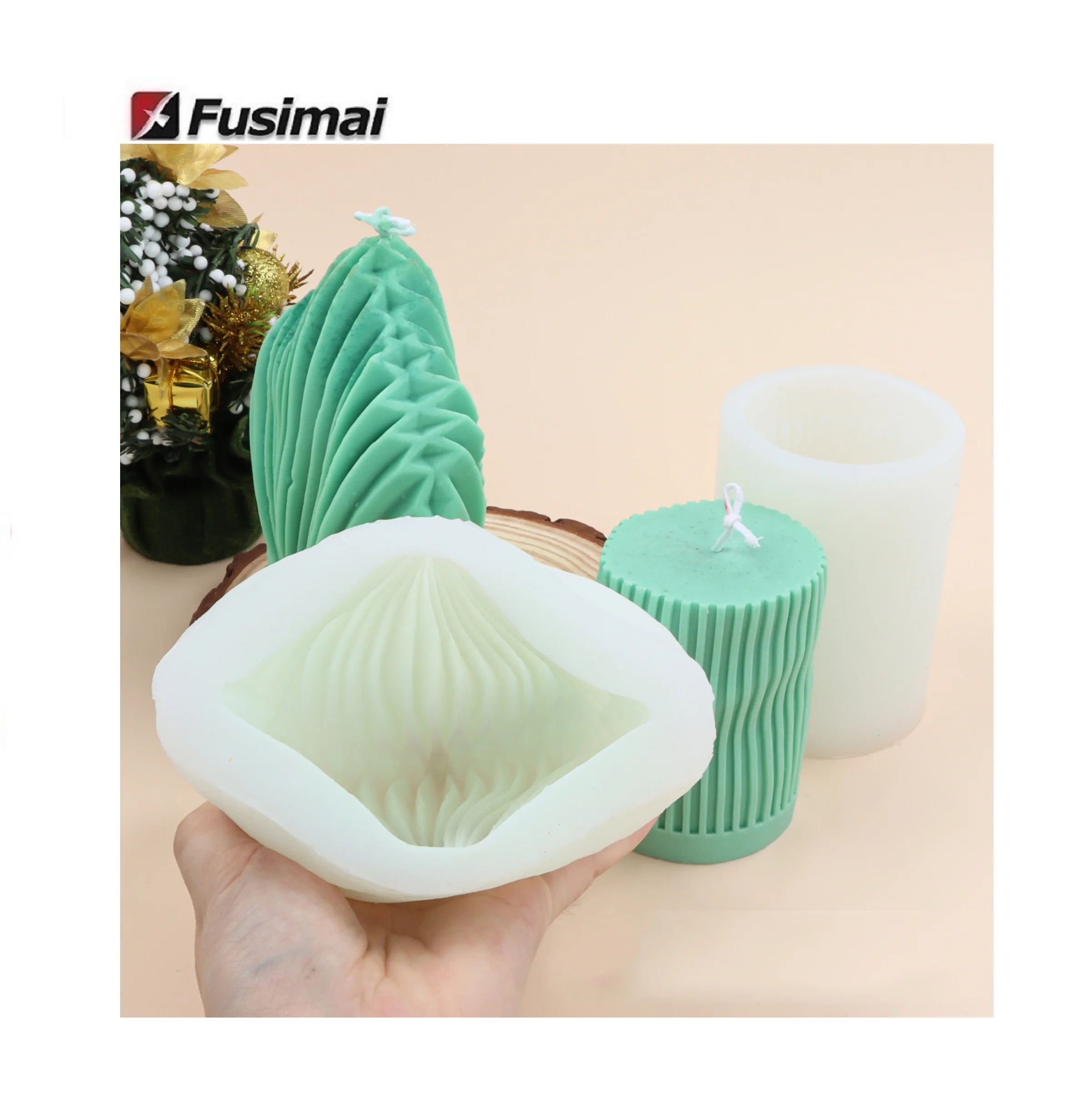 

Fusimai Silicon Column Wax Mould Large Scallop Shaped Twisted Line Cylindrical Silicone Candle Mold, Customized color