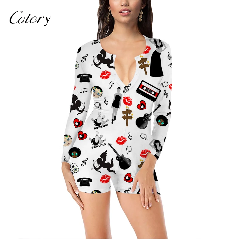 

Colory Plain Onesie Lingerie Romper Long Sleeve Women, Picture shows