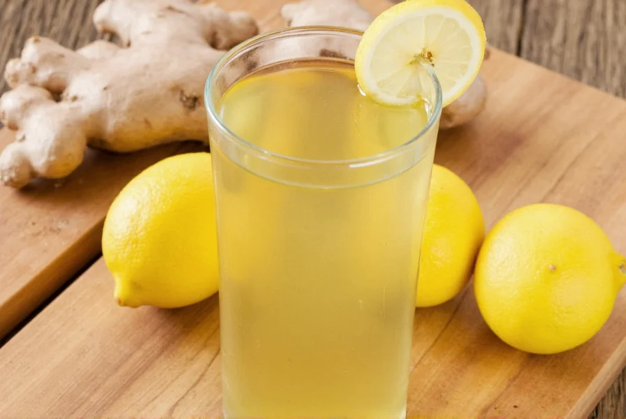 Freshly brewed lemon ginger tea in a ceramic mug with lemon slices and ginger root