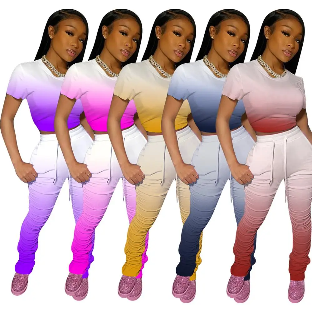 

2020 Women's Two Piece Set Clothing Women Plus Size Stacked Trousers Leggings Pants 2 Piece Set Clothing