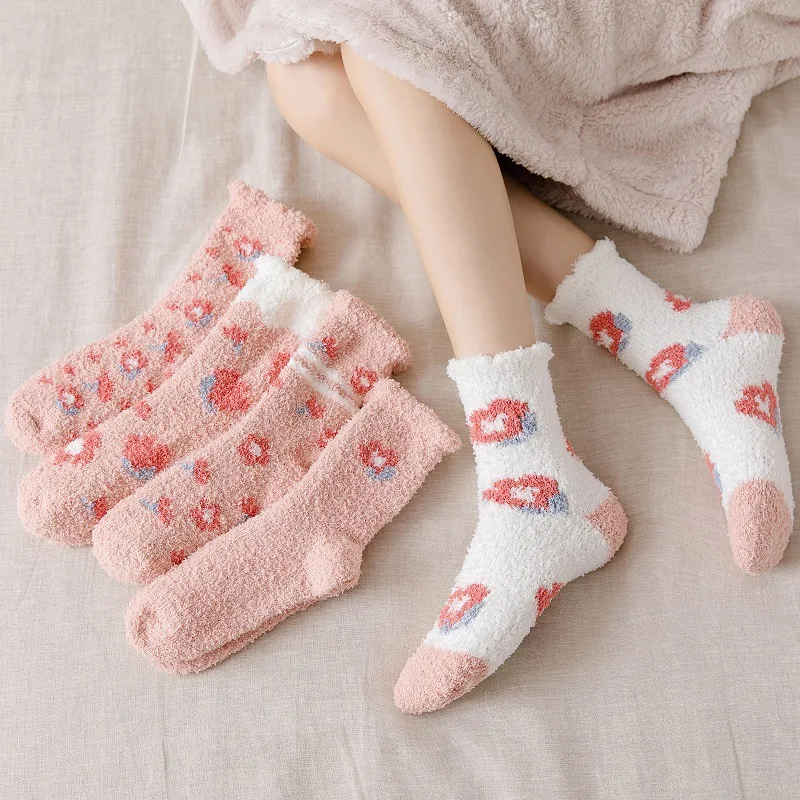 

High Quality Fleece Socks Comfortable Skin Touch Fluffy Sweet Winter Warm Thicken Socks Woman