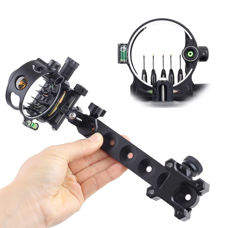 

5 Pins Compound Bow Sight Long Rod for Archery Hunting, Black