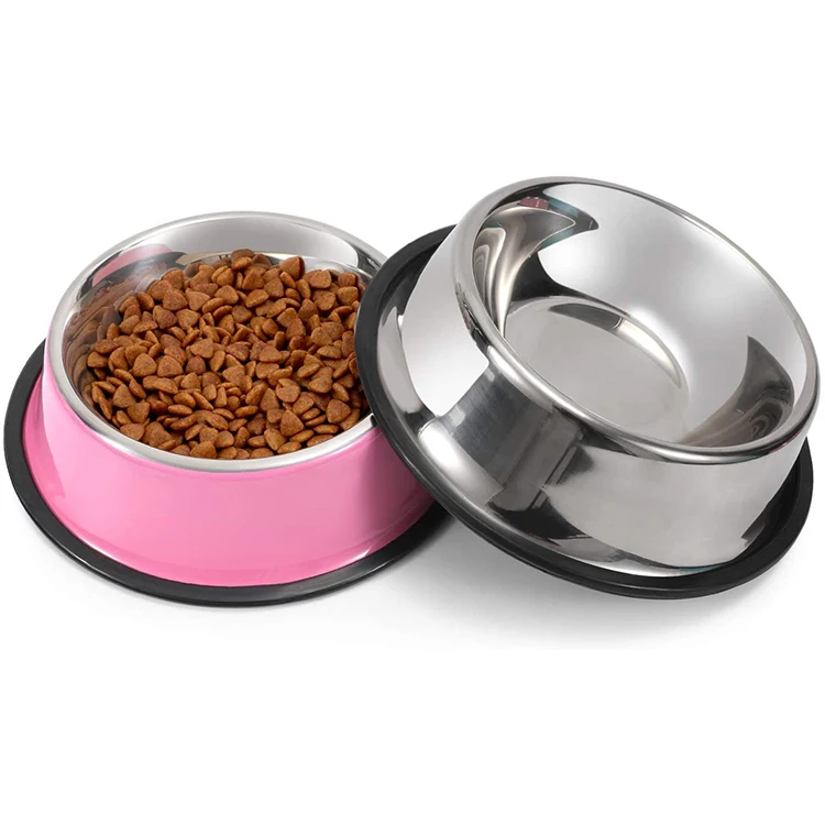 

Wholesale Pet Supplies Stainless Steel Dog Bowl Outiskid Cat Basin Round Pet Food Bowls, Customized color