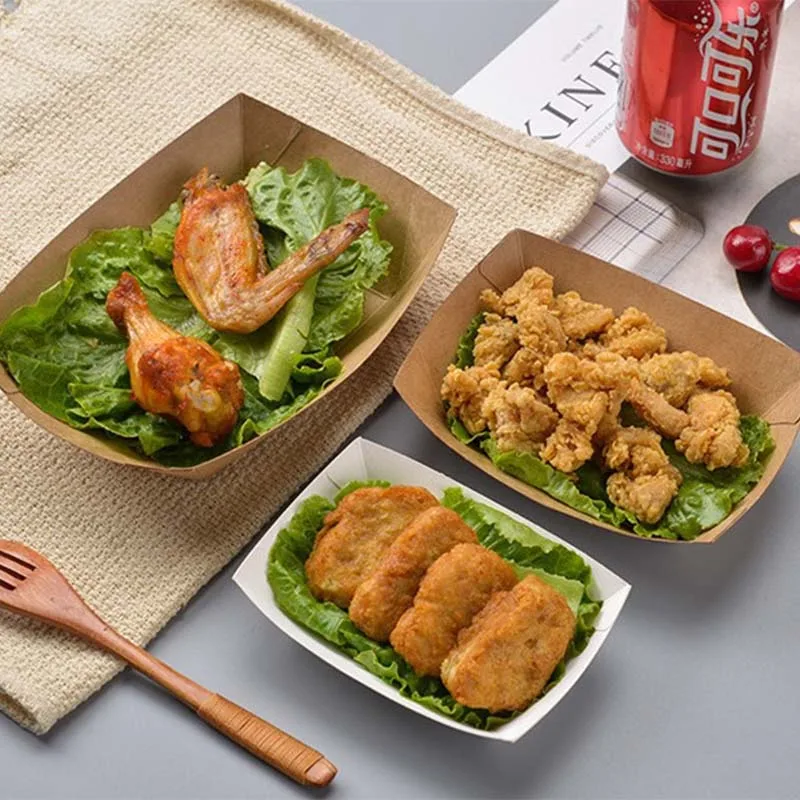 

Eco-Friendly Recyclable Food Serving Tray Platter Box Take Out Food Brown Kraft Paper Boat