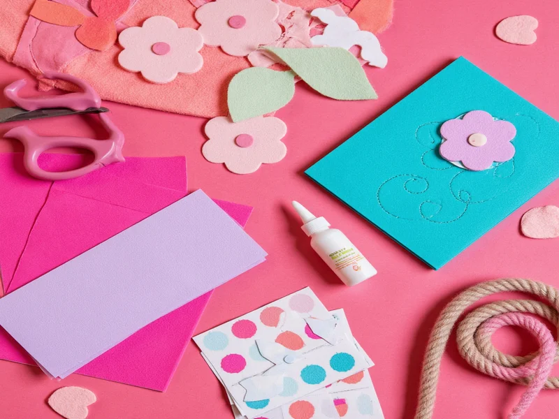 Craft felt toolkit with scissors glue and templates