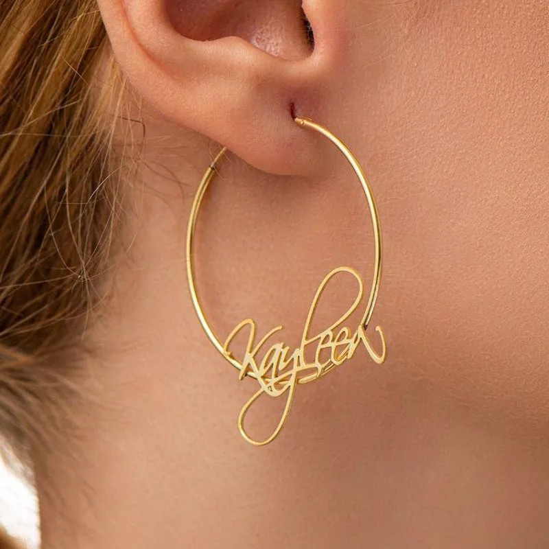 

Stainless Steel Custom Name Hoop Earring Plate Silver Large Gold Plated Earrings Women Bulk Hoops Custom Word