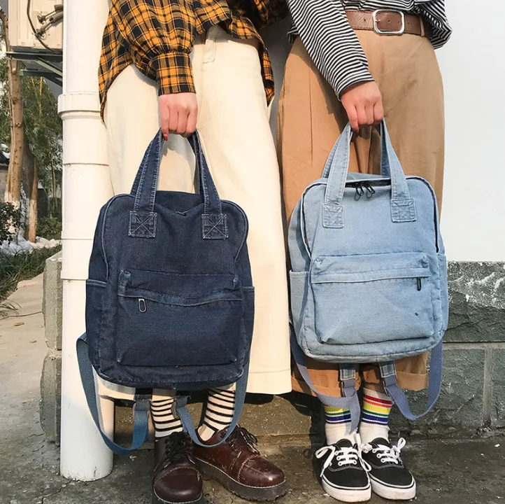 

New fashion durable denim cloth backpack bag light and dark denim soft clothing mini women handbag backpack, As photo