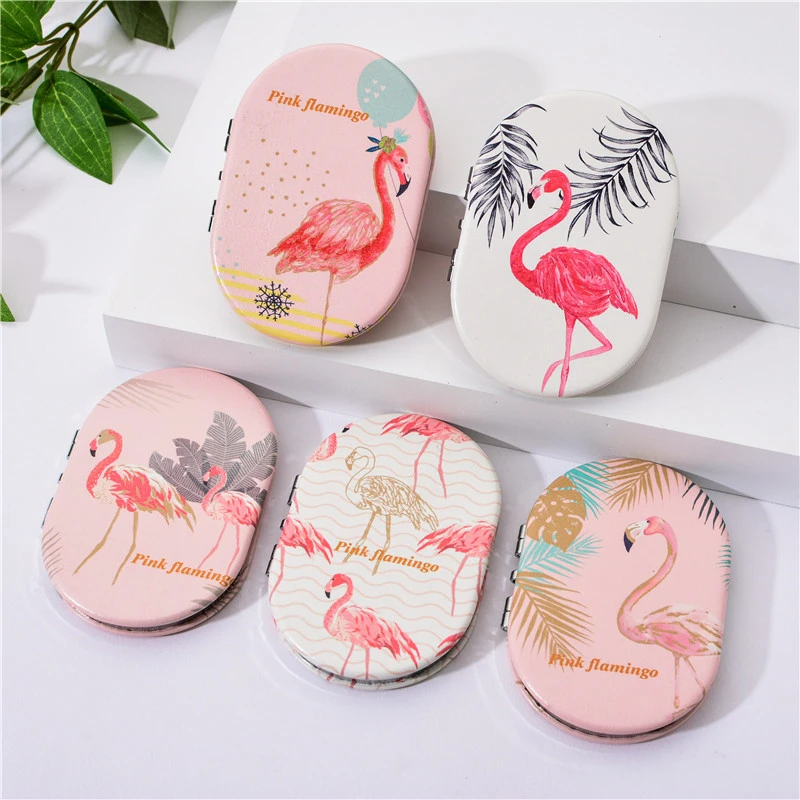 

Foldable makeup mirror monogram leather flamingos pocket mirror, Customized color