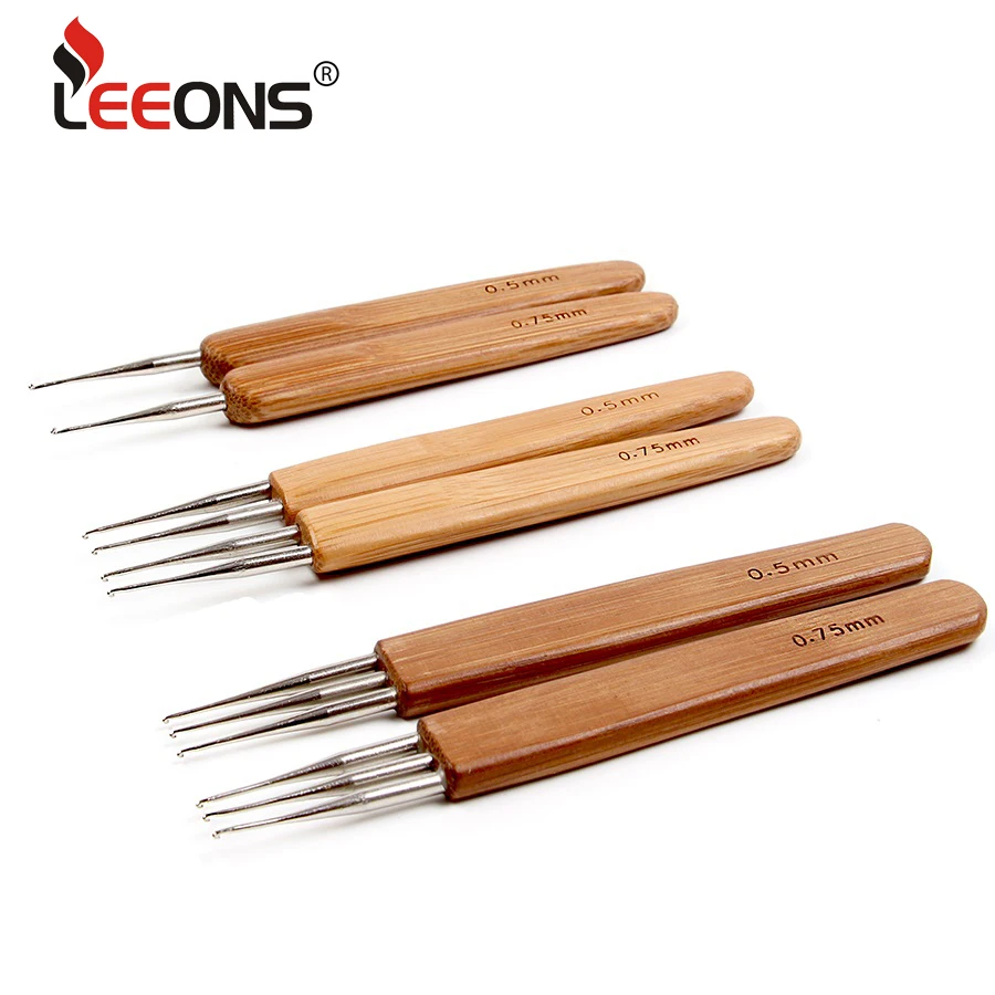 

Leeons Best Quality 0.5mm 0.7mm Bamboo Wooden Handle Dreadlocks Crochet Needle Crochet Hook Knitting