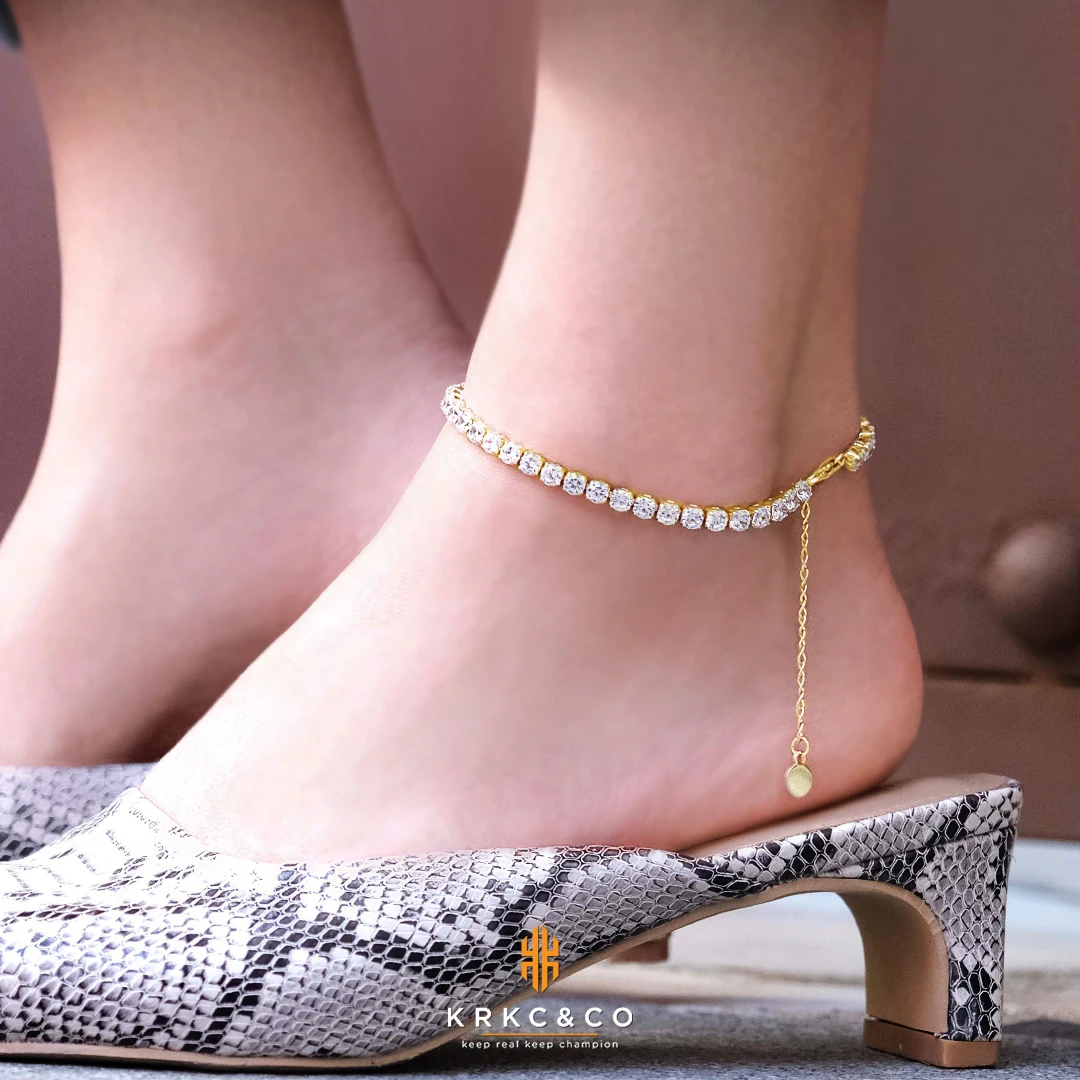 

KRKC 2020 Bling Cute Trendy Fashion Women New Design Anklet Charm Diamond Tennis Chain Anklets Foot Jewelry for Women
