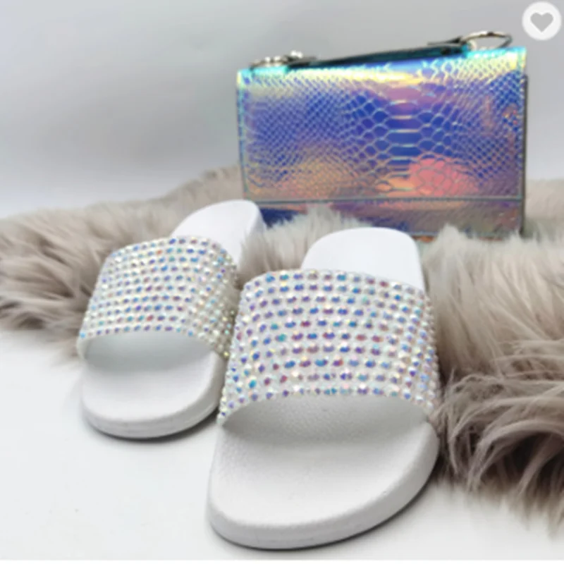 

PDEP hot sale new arrival high quality Slippers Wholesale Sandal fashion Ladies Women Matching Shoe and Bag Set, As picture