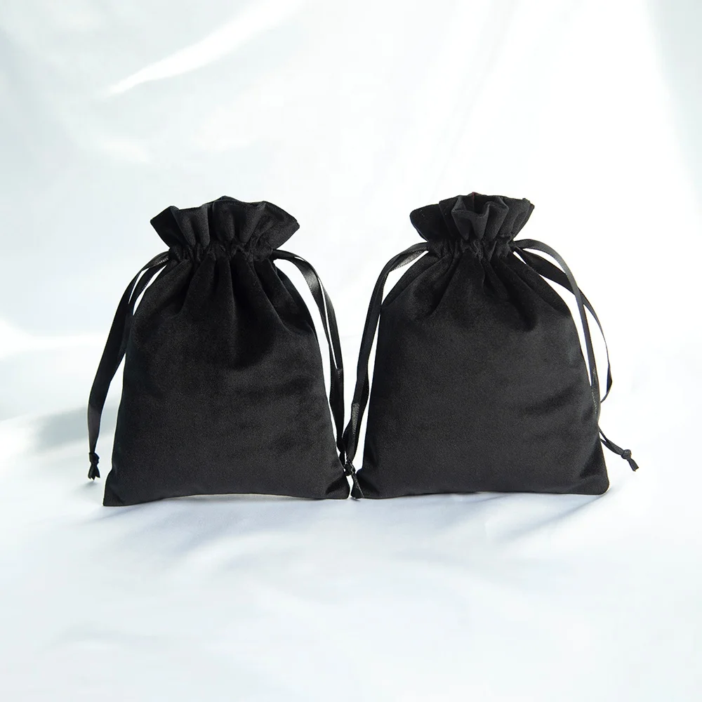 Customized Black Velvet Jewelry Pouch 9*12 cm Superior Packaging Diverse Uses Drawstring Clothing Storage Bag Gift Wrapping