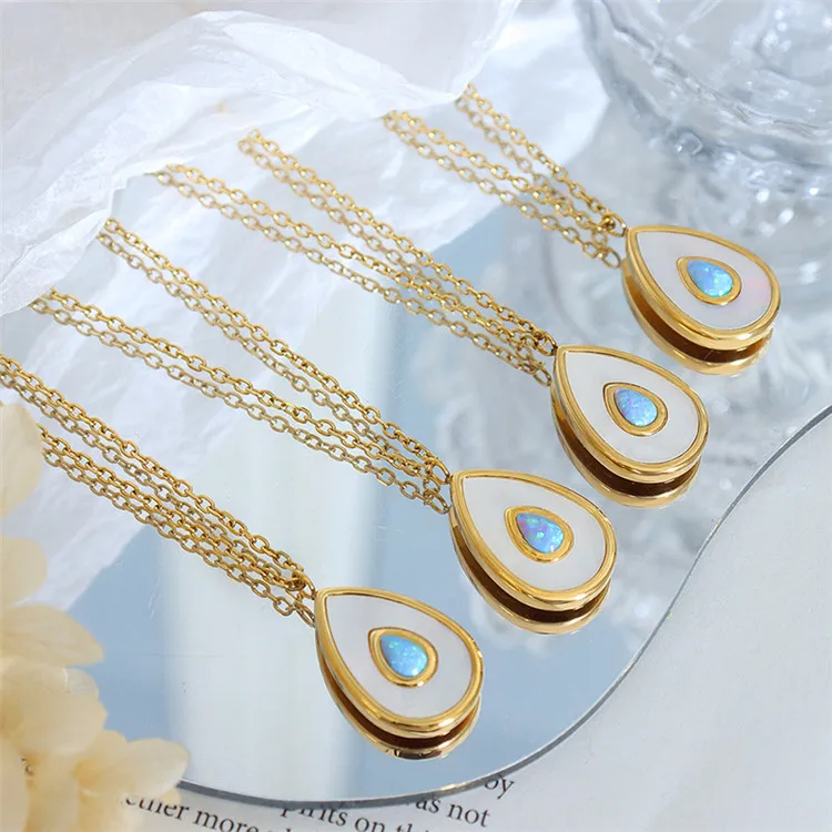 

New Release Minimalist Jewelry Korean Style Nontarnish Shell Inset Drop Shaped Pendant Stainless Steel Necklaces