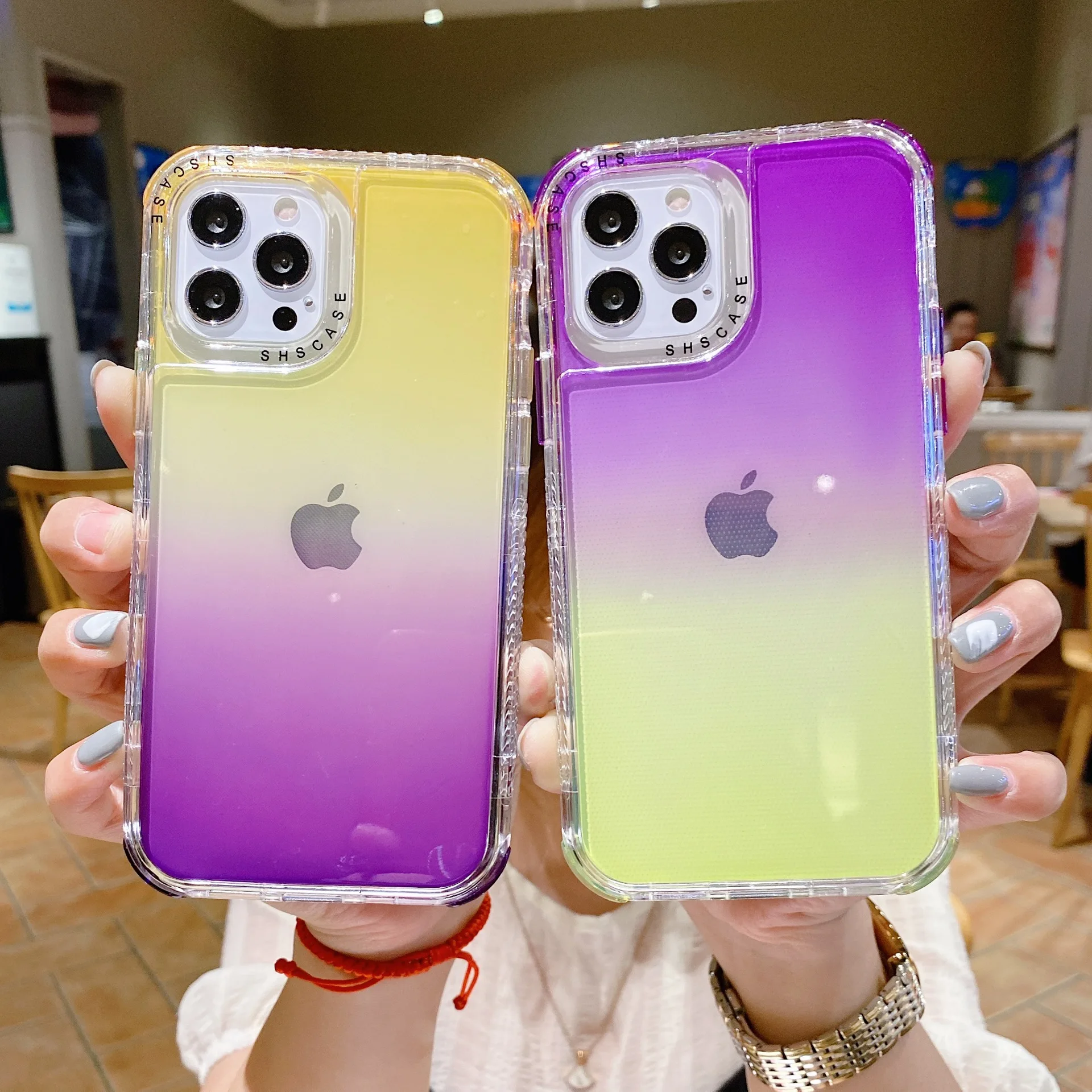 

Fashion Girls Style 2 IN 1 Dual Colors Transparent Clear Shockproof Hybrid Case Back Cover for iPhone 11 12 13 XR 6 7 8 Plus