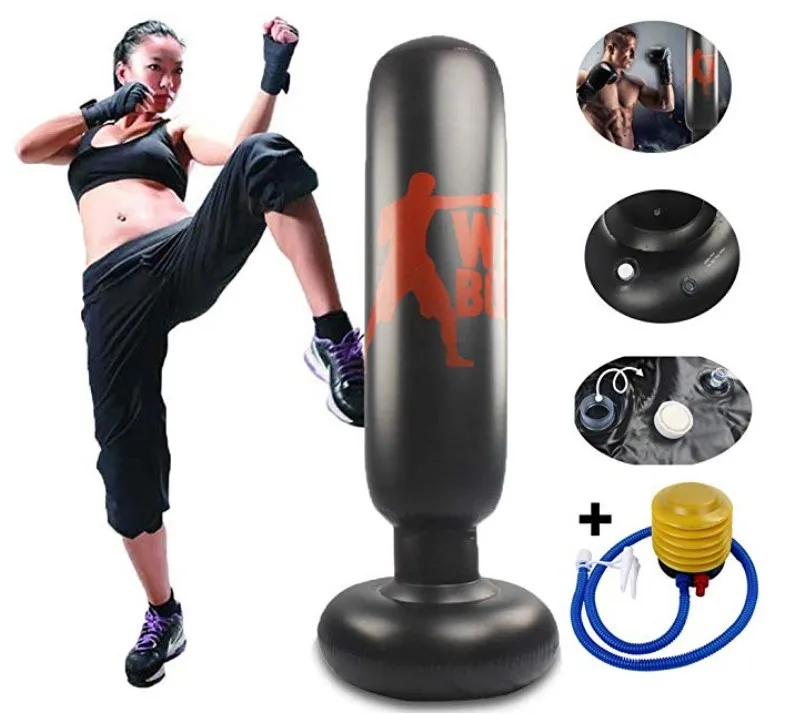 

Fitness Inflatable Kids Punching Bag Stress Punch Tower Speed Bag for Children Teens Adult, Black/glod/red