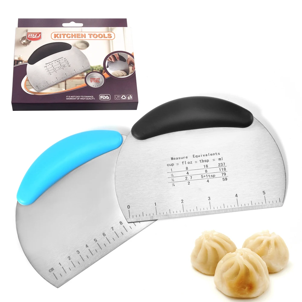 

Multi-purpose nonslip arch shape metal pastry scraper with measurement scale