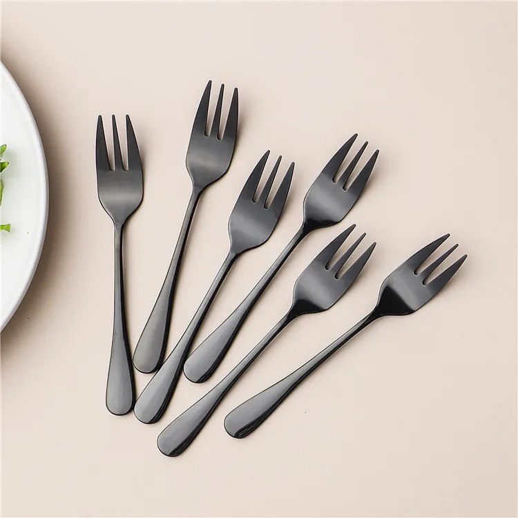 

Modern design good quality matte black restaurant buffet flatware fork set stainless steel dessert cake fruit fork, Customized