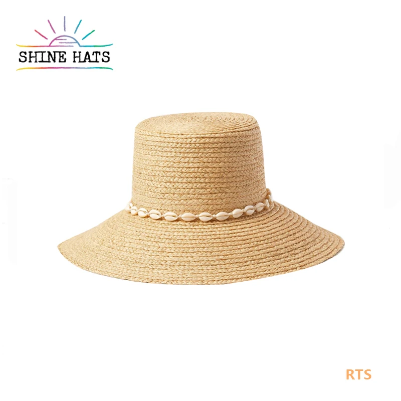 

Shinehats 2022 Custom Leisure Luxury Summer Flat Shell Raffia Straw Hat For Women Ladies Wholesale Sombreros