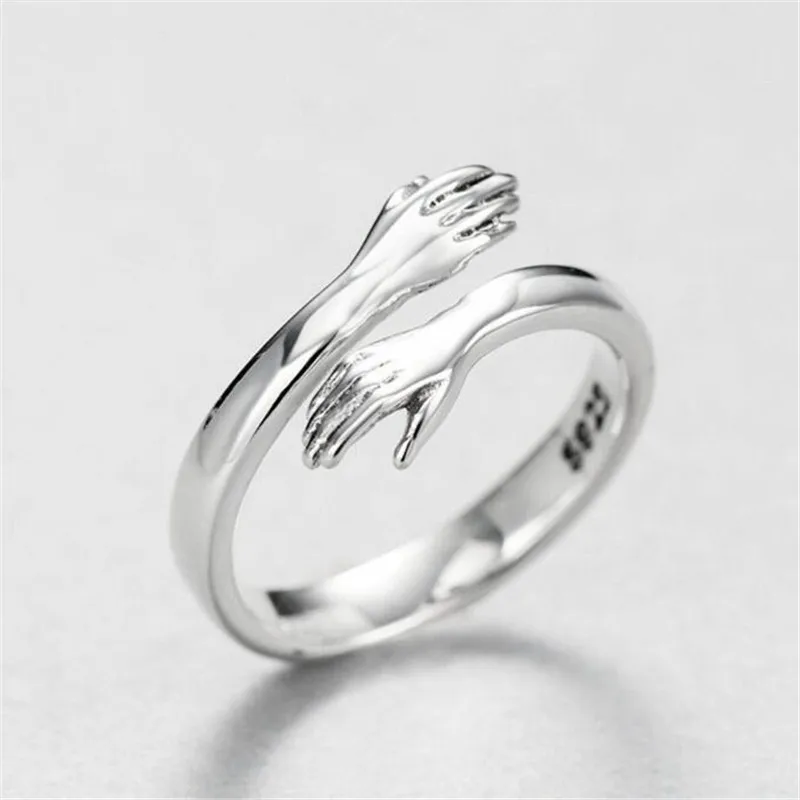 

new 925 sterling silver European and American jewelry love hug ring retro fashion tide flow open ring
