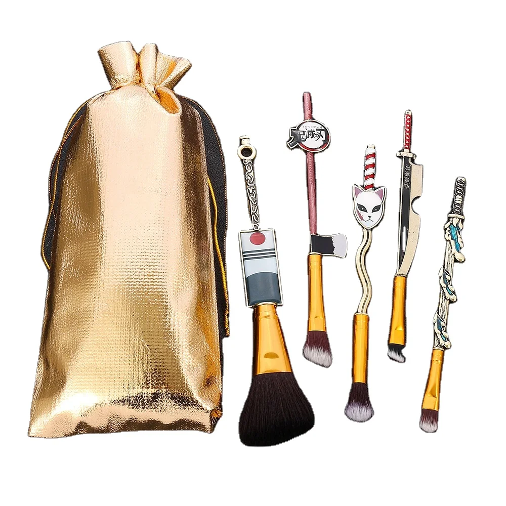 

Dropshipping Demon Slayer Brush Makeup Set 5 Pcs Logo Cosmetic Pink Beauty Tools For Women Creations Anime Kimetsu no Yaiba, Gold
