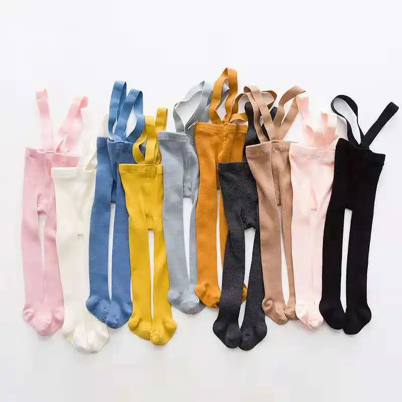 

baby overalls kids suspenders high waist stockings cotton knitting ribbed pantyhose baby tights with suspender