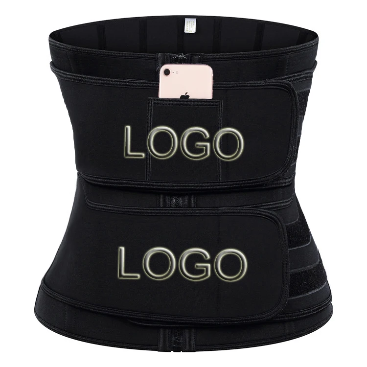 

Custom Logo Slimming Waist Trainer Belt Body Shaper Shapewear Double Compression Trimmers, Black gray