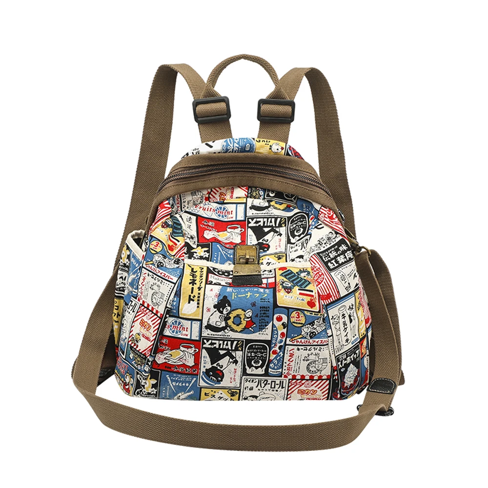 

Womens Fashion Casual Bags Female Printed Travel Backpack Kids Backpack Canvas Shoulder Bag, Picture