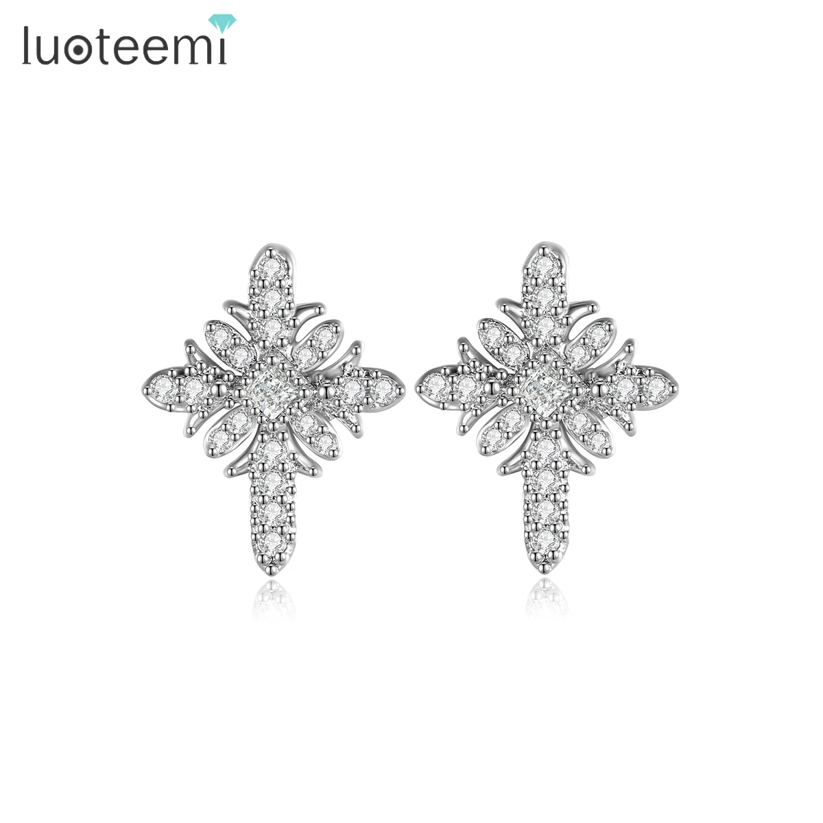 

LUOTEEMI Wholesale New Style White Gold Cross Cubic Zircon Clear Diamond For Women Girls Evening Party Luxury Jewelry Earrings