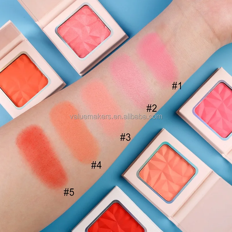 

Vegan Makeup Blusher Private Label Wholesale 5 colors Single Blusher Palette Pink White Black Cases, 5 color