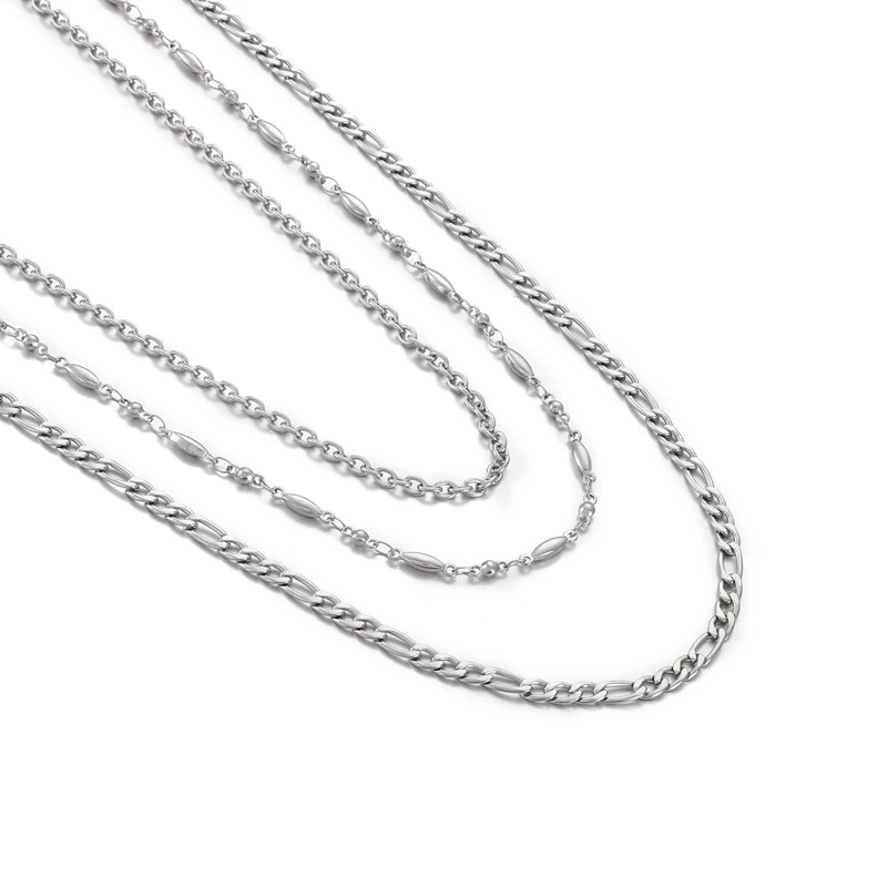 

Kalen Fashion Three Chains Silver Color Collarbone Figaro Necklace Party Women Stainless Steel Fine Jewelry Necklaces