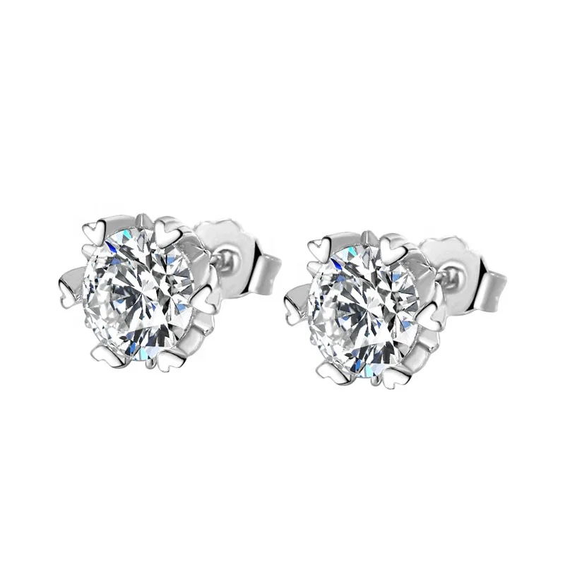 

Cute Heart Embellishment CZ Stud Earrings Round shape Zirconia S925 Earring Women Bling Jewelry